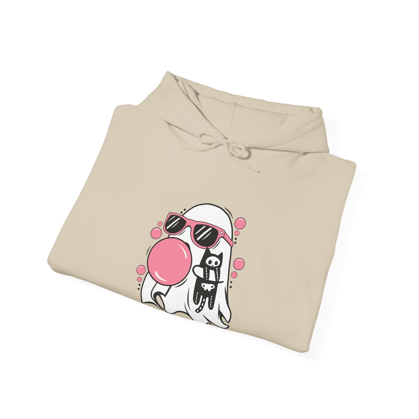 Pink Bubble Gum Ghost w/ Cat Hoodie
