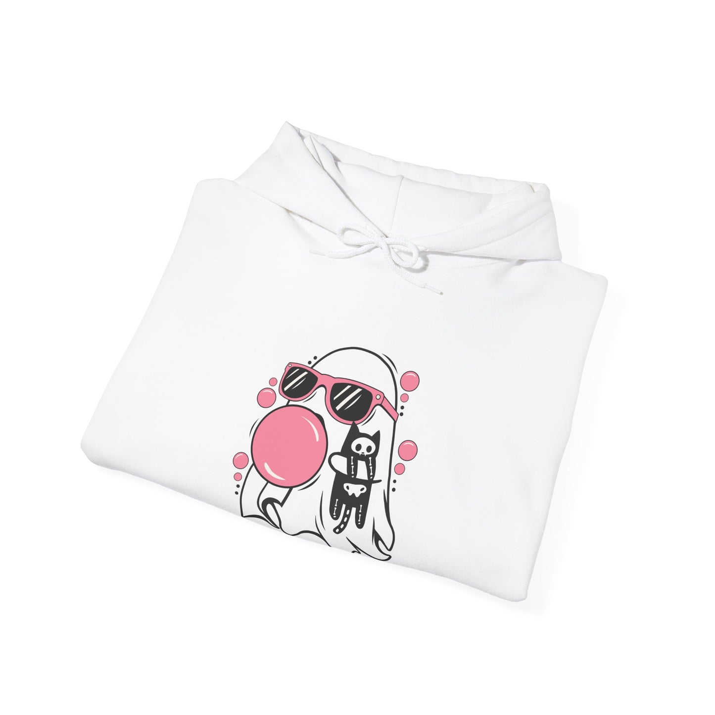 Pink Bubble Gum Ghost w/ Cat Hoodie