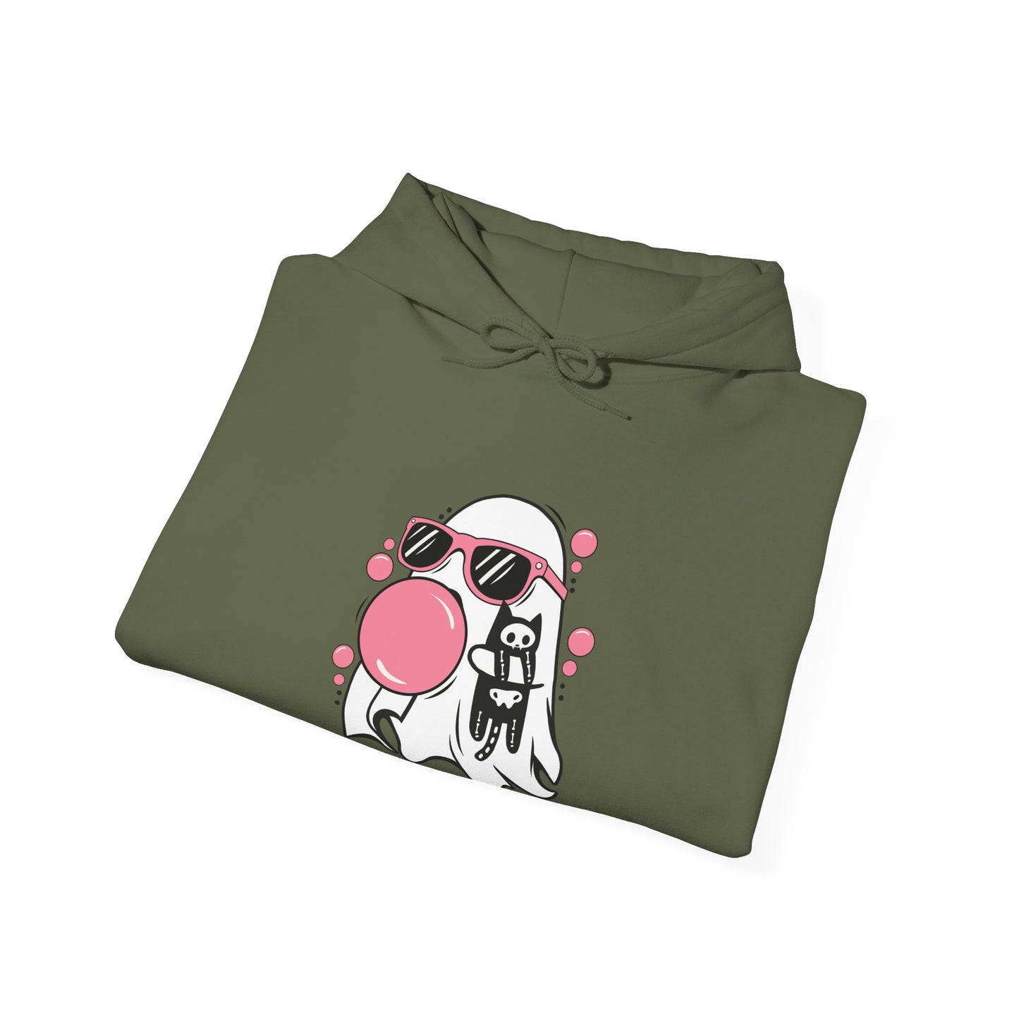 Pink Bubble Gum Ghost w/ Cat Hoodie